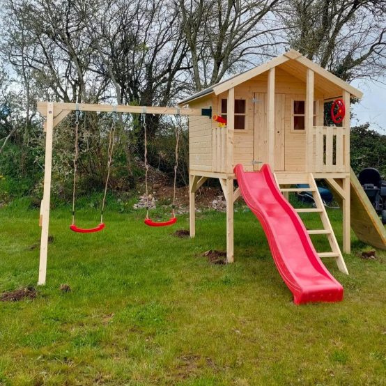 Toby Kids Playhouse with Double Swing, Slide and Climbing Wall 2.1m²