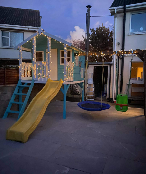 Toby Playhouse with Swing, Slide and Climbing Wall. Additional Nest Swing and Toddler Swing Seat