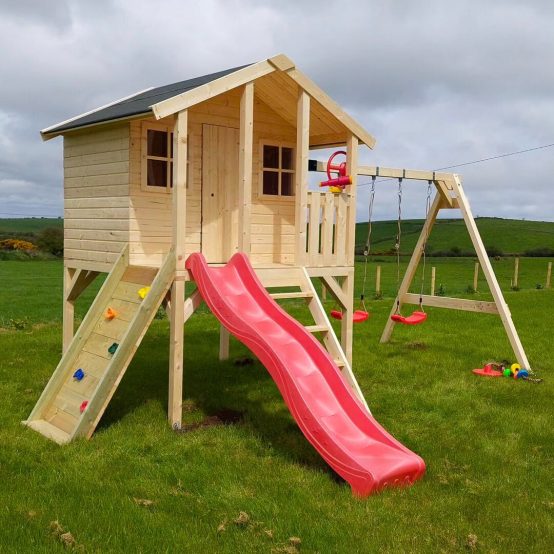 Toby Kids Playhouse with Double Swing, Slide and Climbing Wall 2.1m²