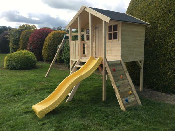 Toby Kids Playhouse with Double Swing, Slide and Climbing Wall Right