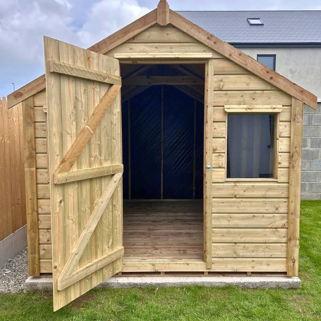 10ft x 8ft Timber Garden Shed with the door open showing inside